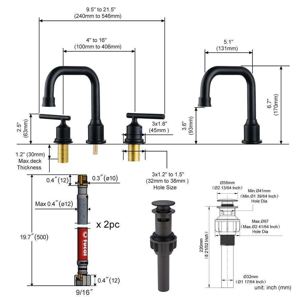 WOWOW 8 in Widespread Double Handle Bathroom Faucet with Drain Kit in Matte Black