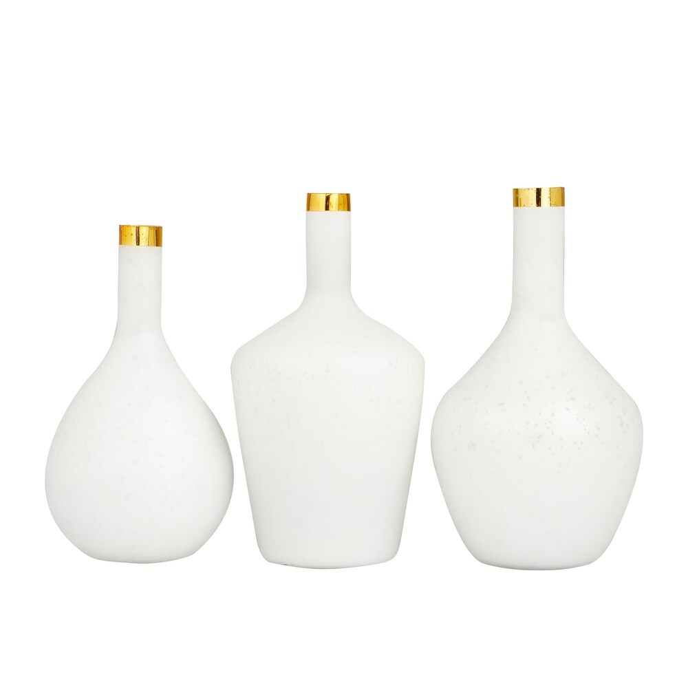 White or Blue Glass Vase with Gold Rim (Set of 3)