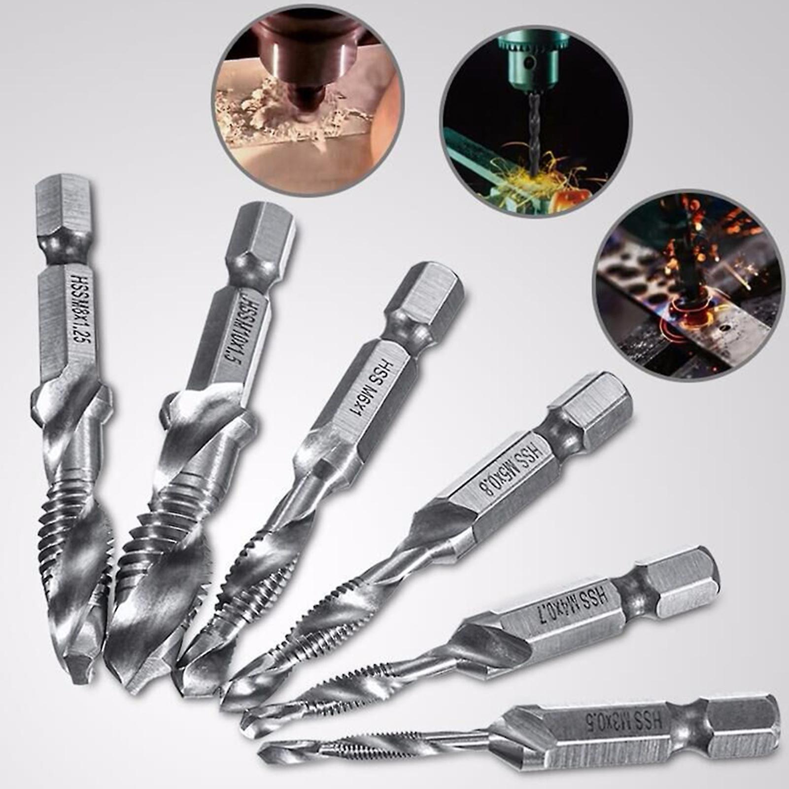 Hexagonal Shank Drilling And Tapping One Compound Wire Tapping Tap Drill Bits High Speed Steel Multifunctional One Compound Tap 6-piece Set 4341 Tap S