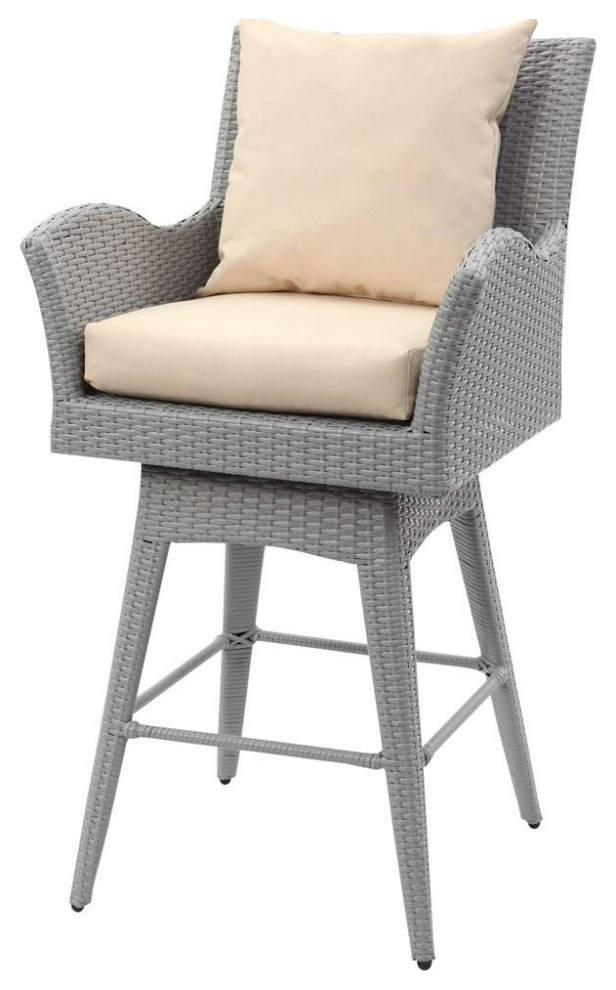 Raleigh Outdoor Wicker Swivel Armed Counter Stool Grey / Beige Set of 2   Tropical   Outdoor Bar Stools And Counter Stools   by AED Luxury Home Decor  Houzz