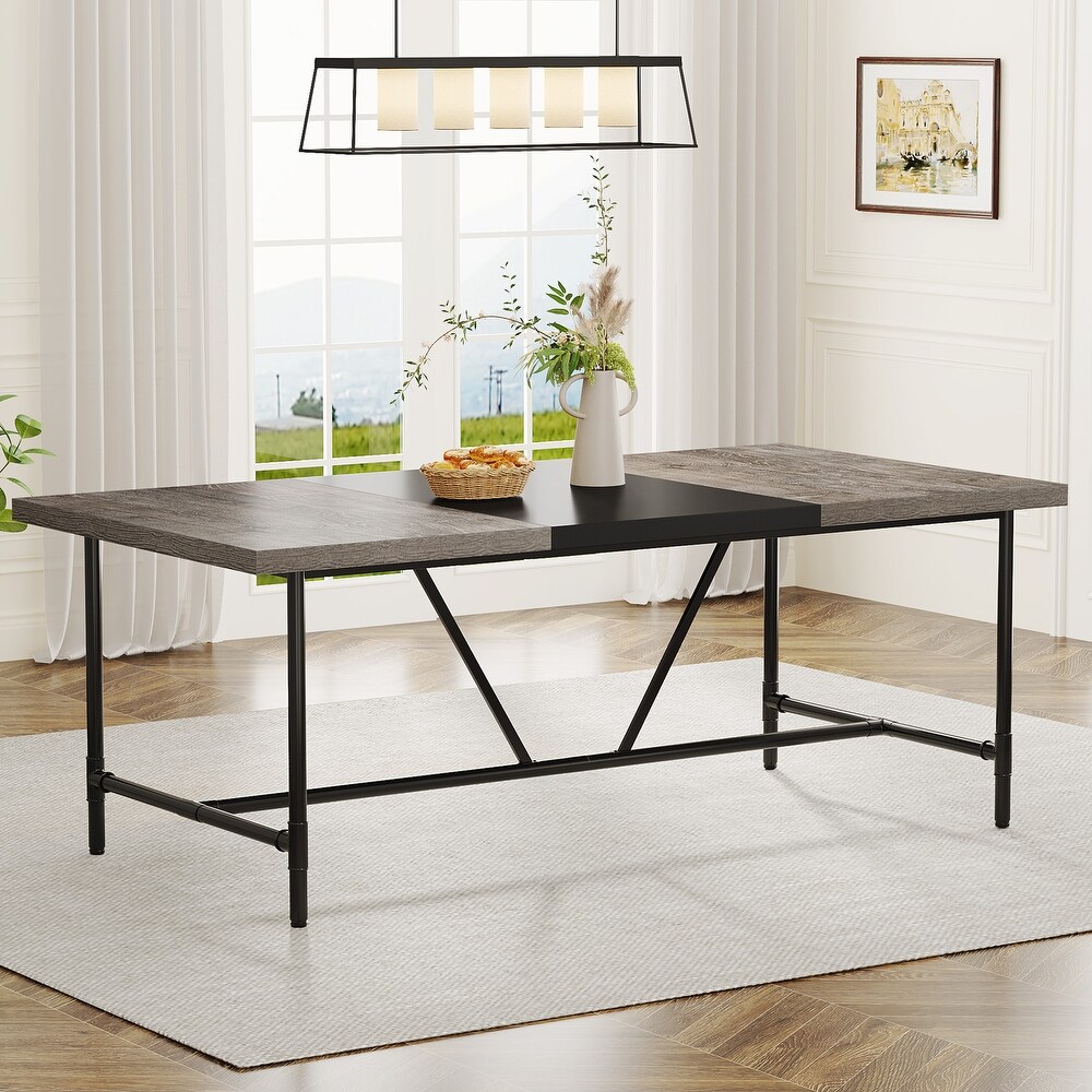 70.8 x 35.4 inch Large Dining Table for 6 8  Industrial Rustic Kitchen Dining Room Table