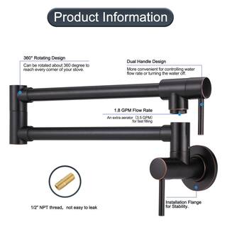 ARCORA Double Handle Wall Mounted Pot Filler Kitchen Faucet Included Installation Accessories in Oil Rubbed Bronze AR7104600RB