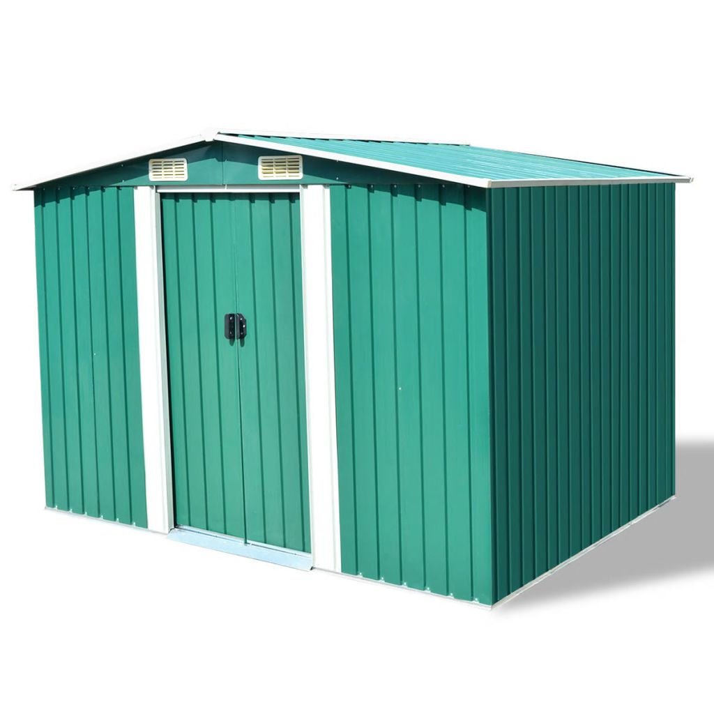 walmeck Garden Storage Shed Green Metal 101.2"x80.7"x70.1"