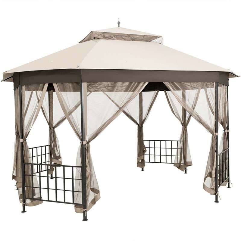 10 x 12 FT Heavy-Duty Octagonal Gazebo with Netting, Outdoor Patio Canopy Gazebo Tent for Event Party BBQ