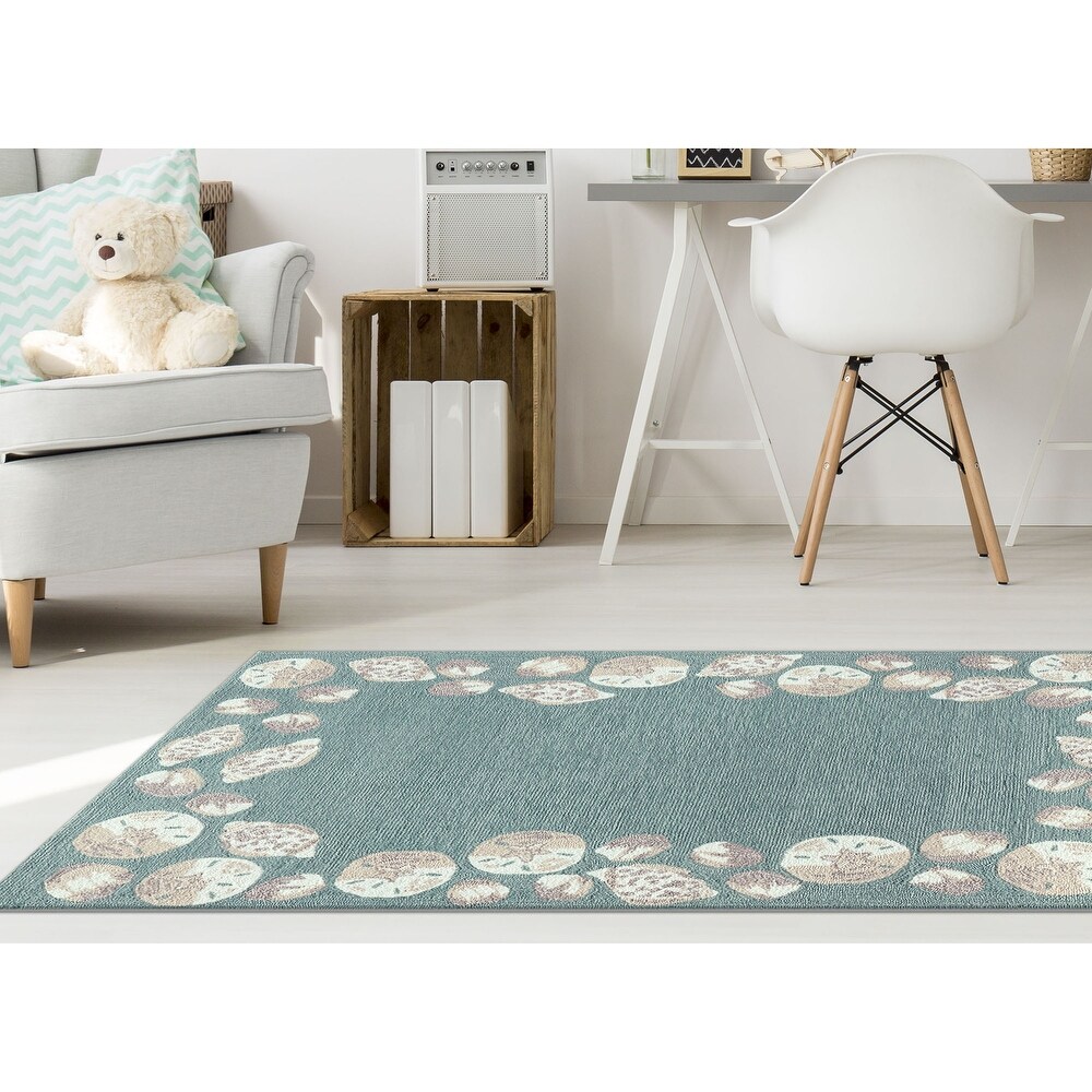 Liora Manne Capri Seashell Border Indoor/Outdoor Rug Aqua