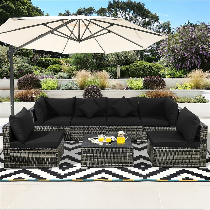 7 Pcs Rattan Patio Sectional Couch Set Outdoor Wicker Furniture Set with Cushions & Coffee Table