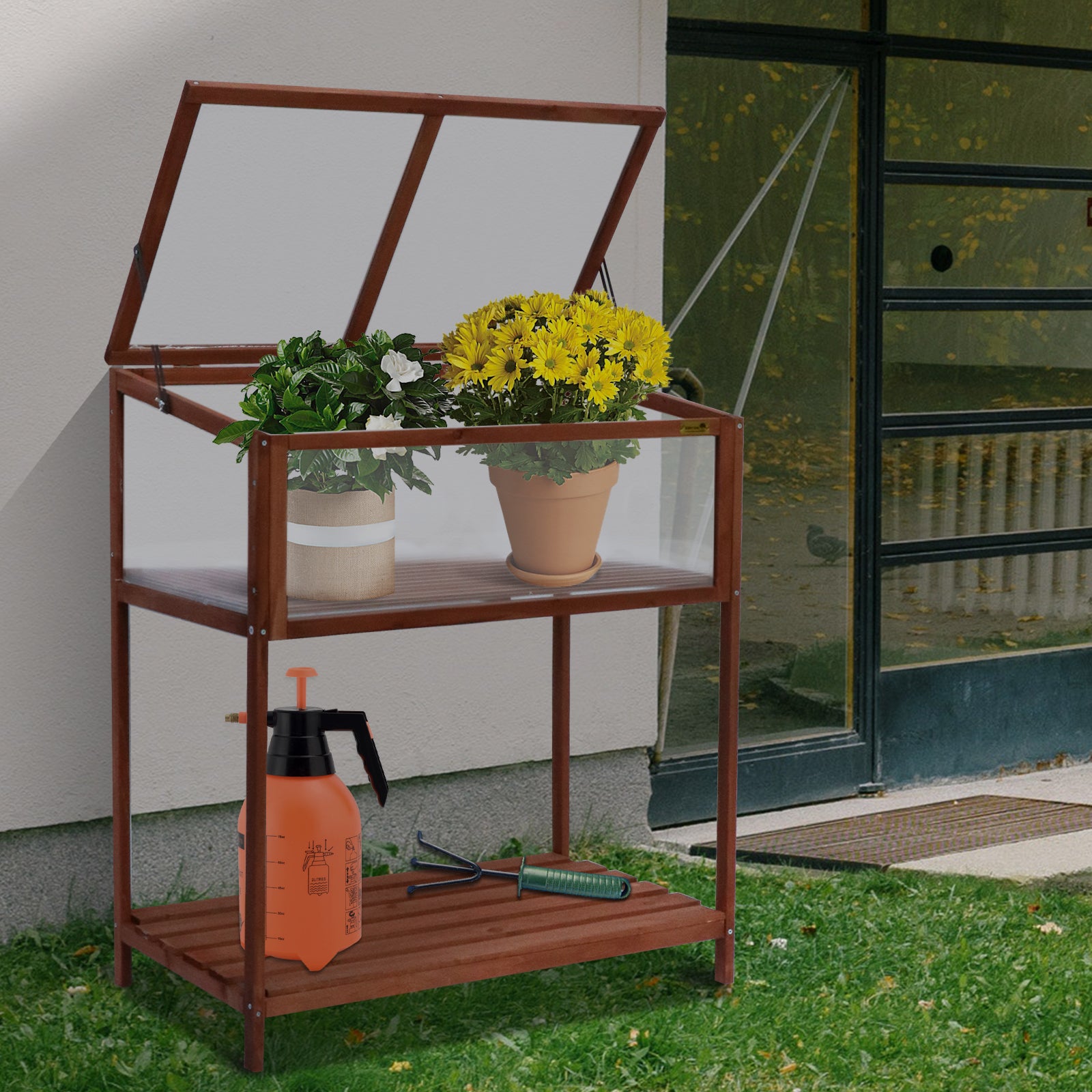 Wooden Greenhouse with Shelf  Cold Frame Garden for Home Decor Patio Balcony