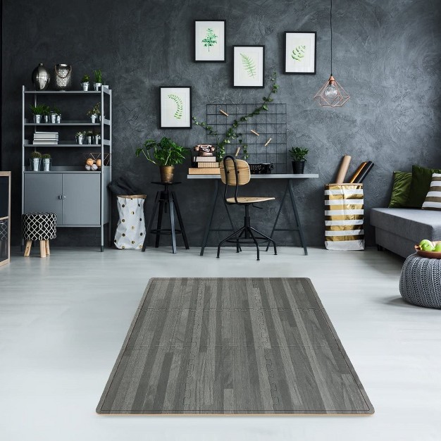 Sorbus Interlocking Floor Mat Gray Wood Print 16 Pieces