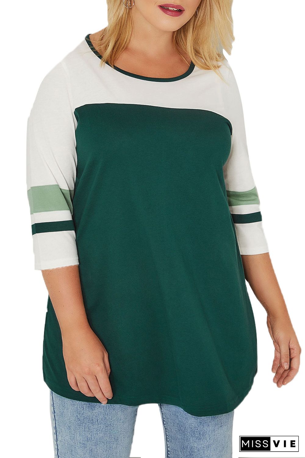 Colorblock 3/4 Sleeve Plus Size Top