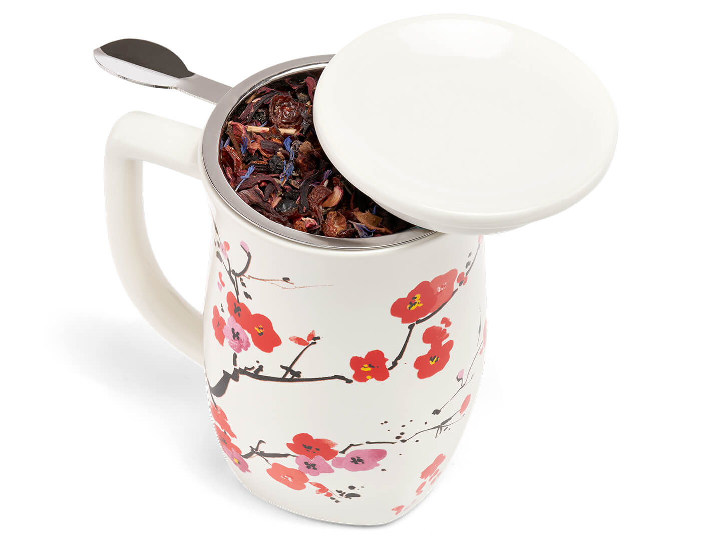 Sakura Blossom Tea Steeping Cup with Infuser – Ceramic Mug with Cherry Blossom Infuser for a Delicate Brew