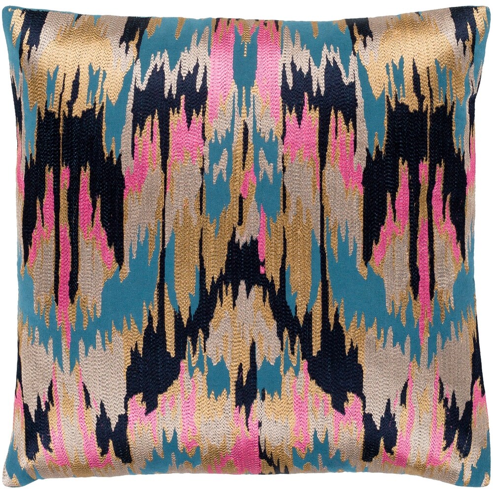 Virgil Hot Pink   Navy Embroidered Ikat Throw Pillow Cover (18\