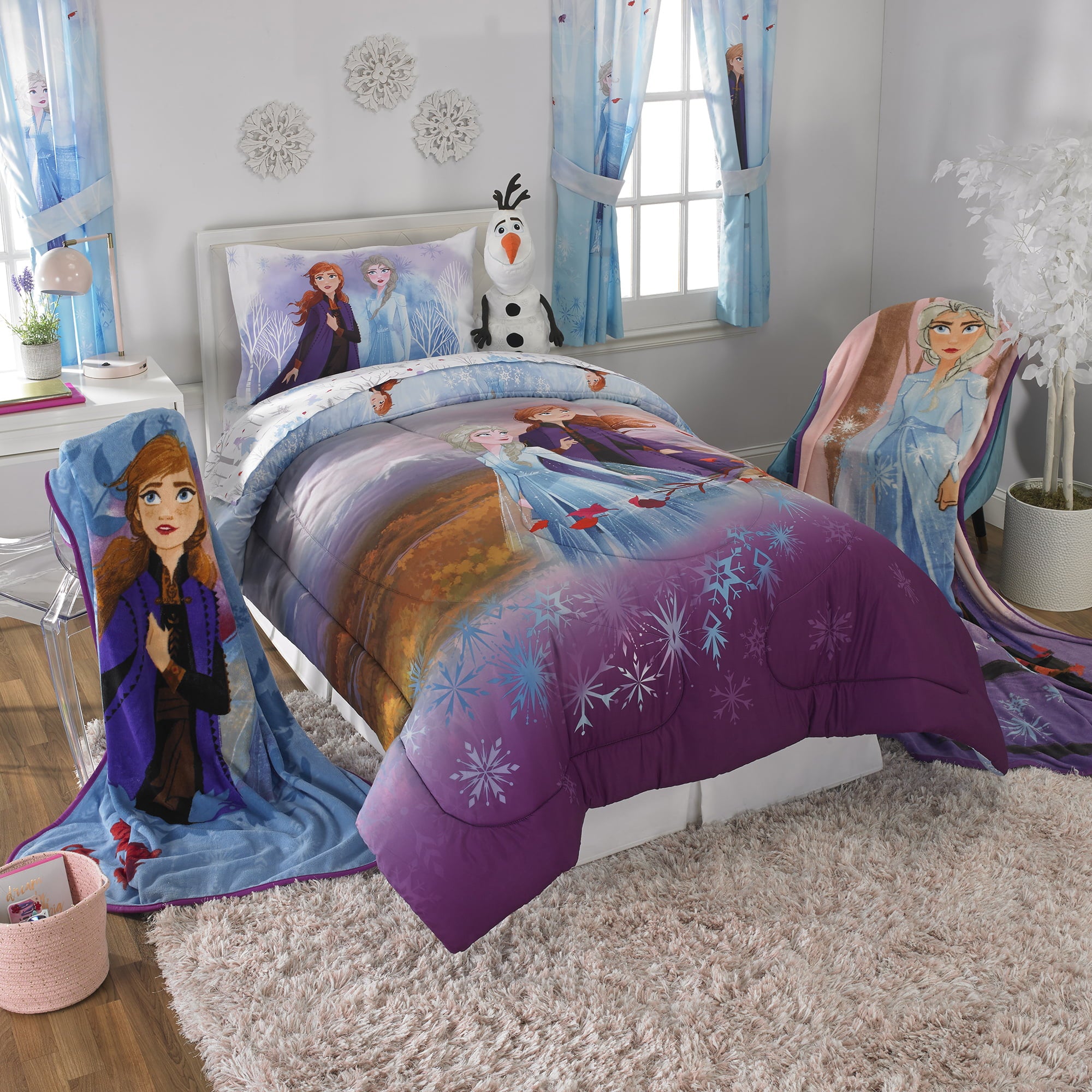 Disney Frozen Kids Fleece Twin/Full Blanket， 62 x 90， Purple