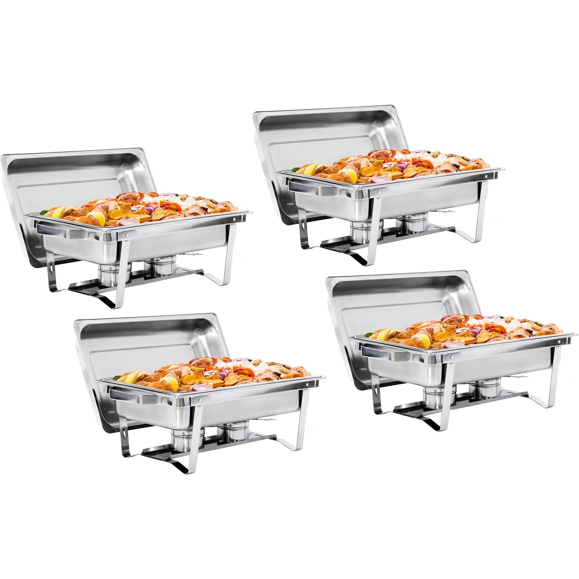 SuperDeal 8 Quart Stainless Steel Chafing Dish Silver Rectangle Foldable for Buffet Catering， 4pcs