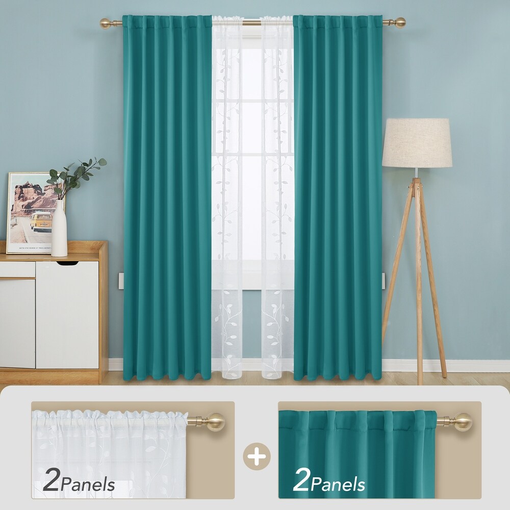 Deconovo Mix   Match Blackout and Sheer Embroidered 4 Piece Curtain Panel Set