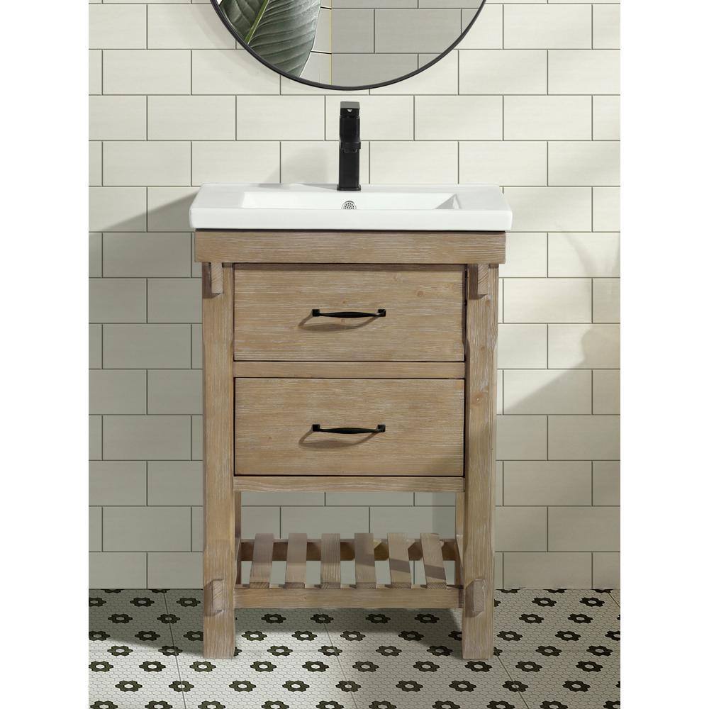 Ari Kitchen and Bath Marina 24 in W x 18 in D x 34.5 H Bath Vanity in Weathered Fir with Ceramic Vanity Top in White with White Basin AKB-MARINA-24WF