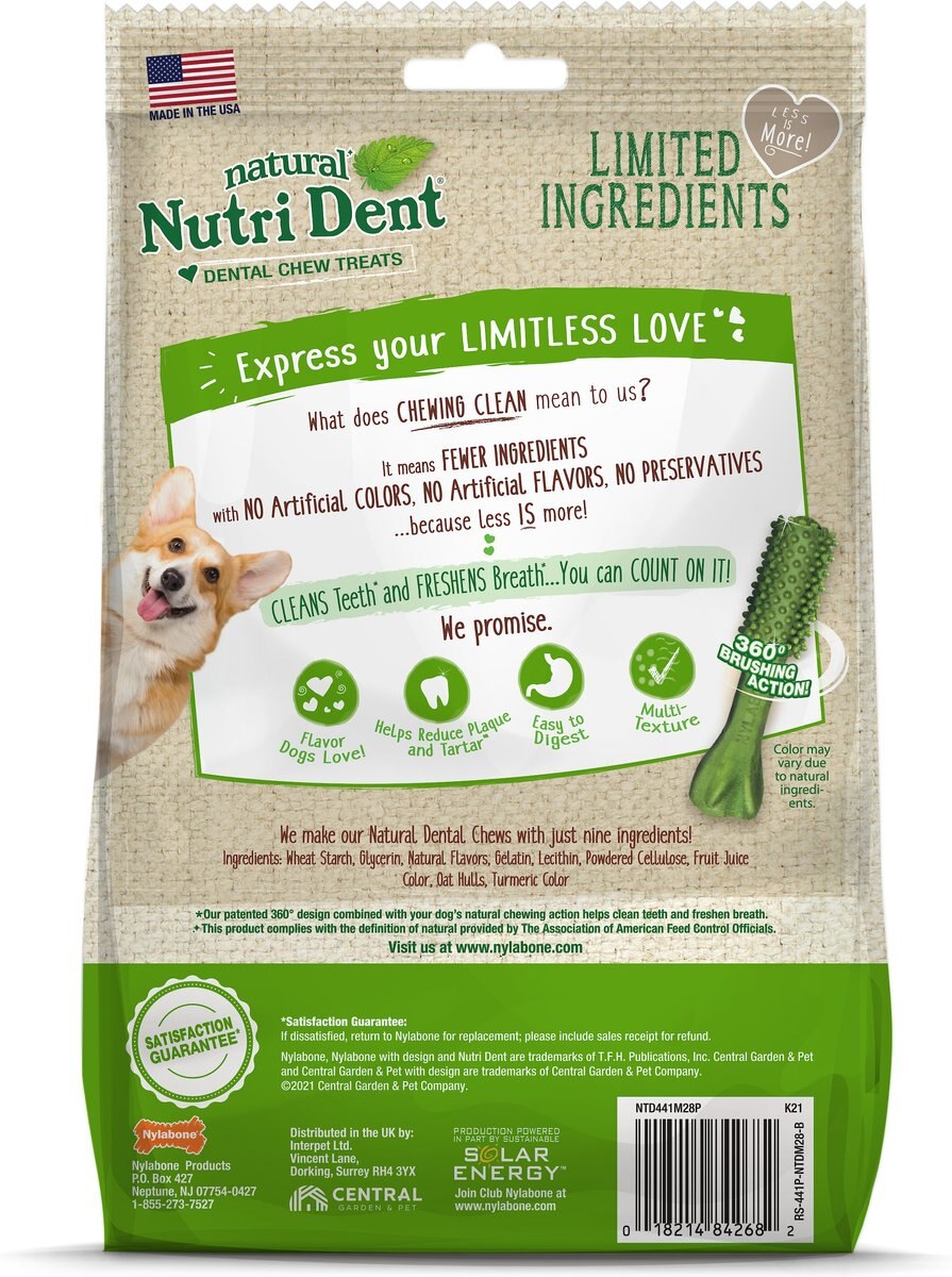 Nylabone Nutri Dent Limited Ingredients Fresh Breath Natural Dental Dog Treats， Small