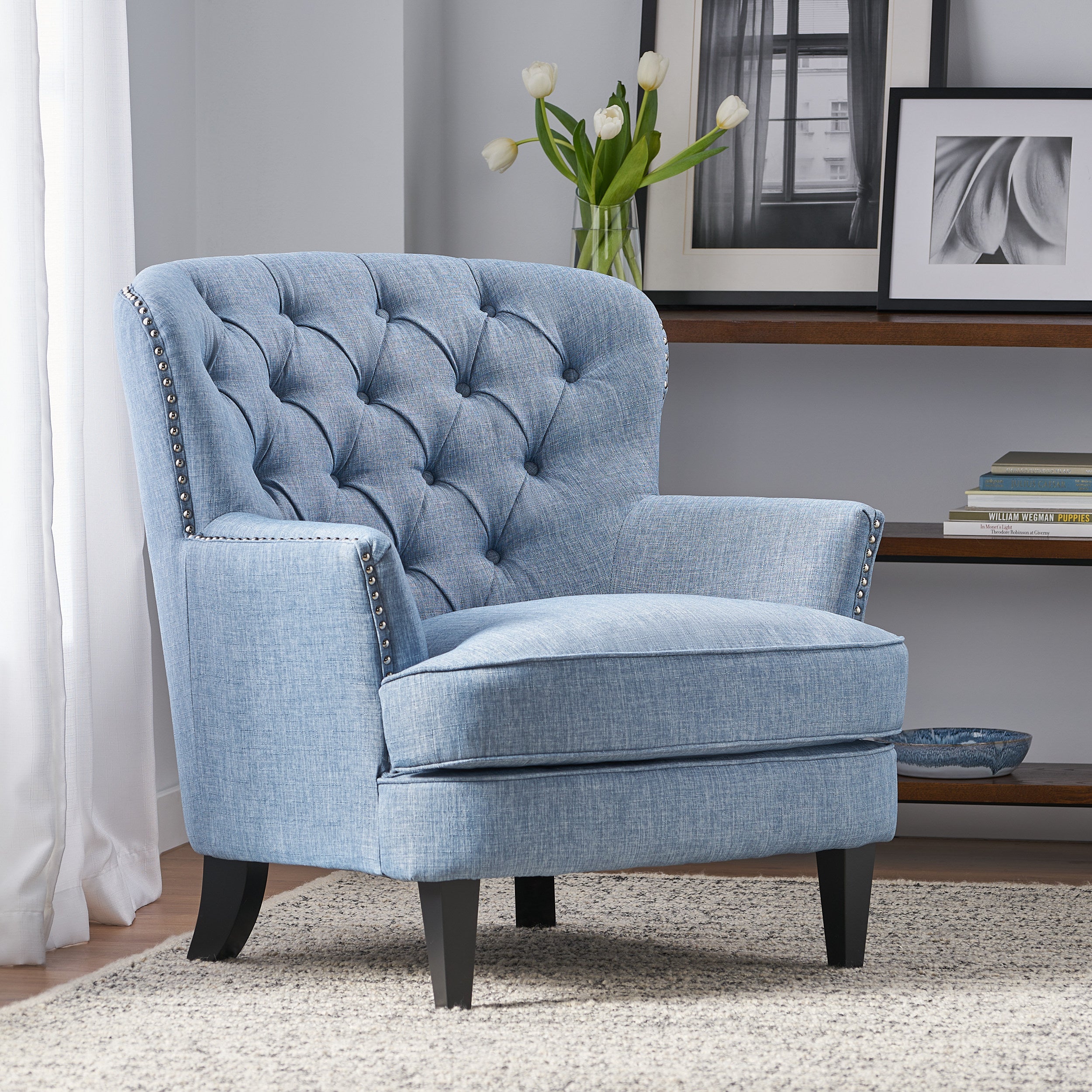 Alfred Button Tufted Fabric Club Chair