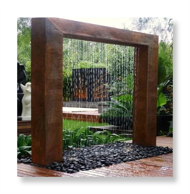 Home Use Outdoor Decoration Fountain Corten Steel  Artificial Waterfall For Gardens