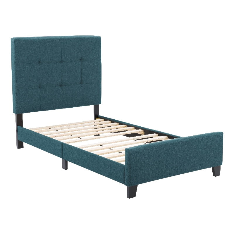 CorLiving Ellery Twin Size Teal Blue Contemporary Fabric Tufted Bed with Slats