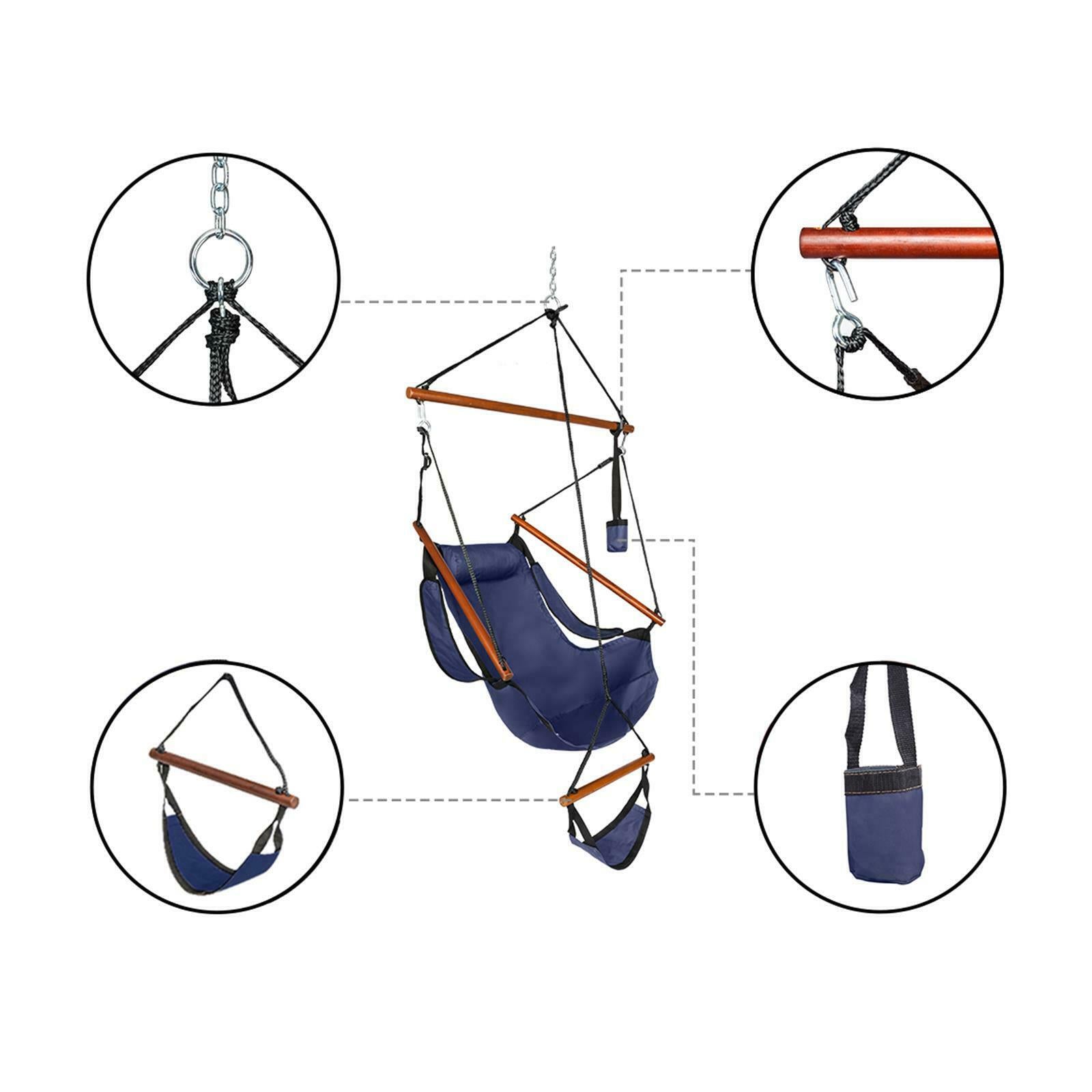 Hammock Sky Chair Air Deluxe Sky Swing Outdoor Chair Solid Wood 250lbs Blue