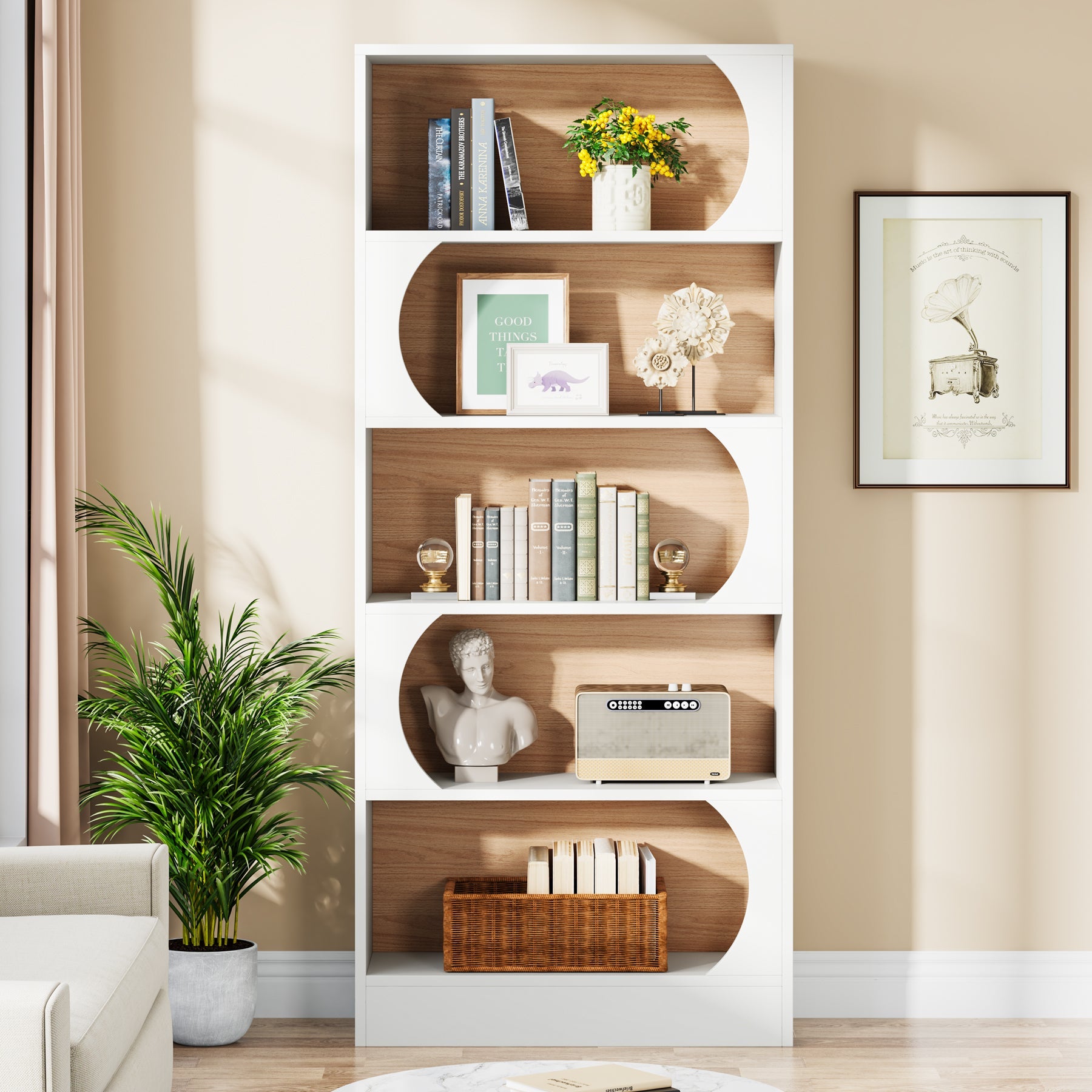 5-Tier Bookcase, 71 Wood Etagere Bookshelf with Storage Shelves