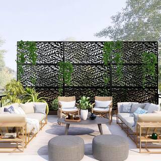 FENCY 76 in. H x 47.2 in W. Galvanized Metal Outdoor Privacy Screens Garden Fence in Black (3 Pieces in 1 Set) HD-DXB-S180120-B-S081