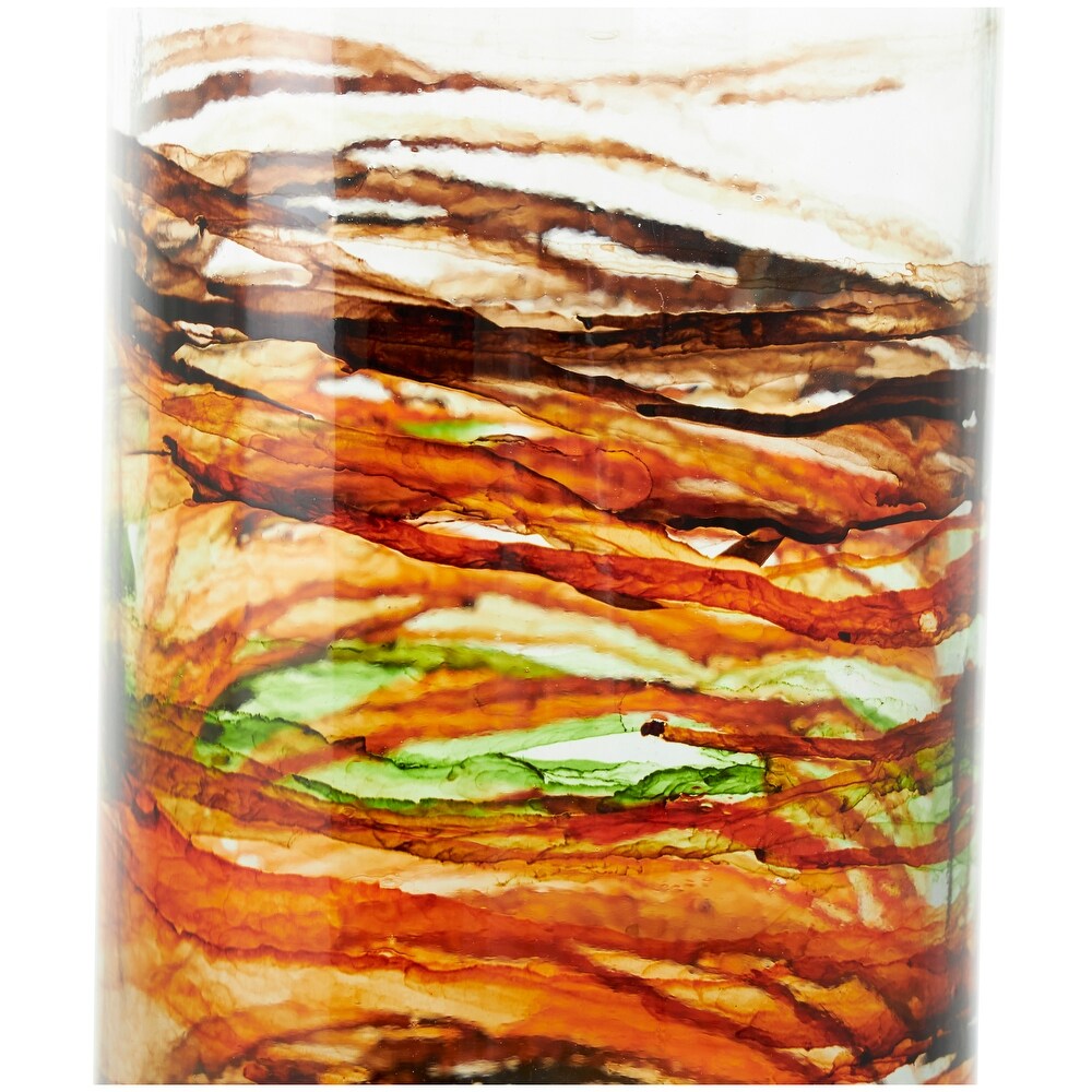 Clear Recycled Glass Abstract Spanish Bottle Vase with Swirled Colored Glass Bands