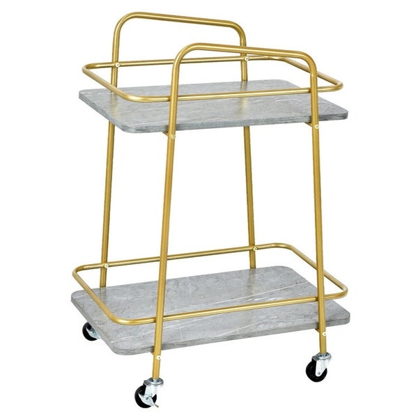 2 tier Kitchen Rolling Cart with Steel Frame and Lockable Casters