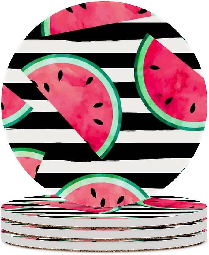 1pc Round Watercolor Paint Watermelon Pieces Ceramic Coasters With Cork-backed For Coffee Drink Cup Mat Absorbent Stone Coasters