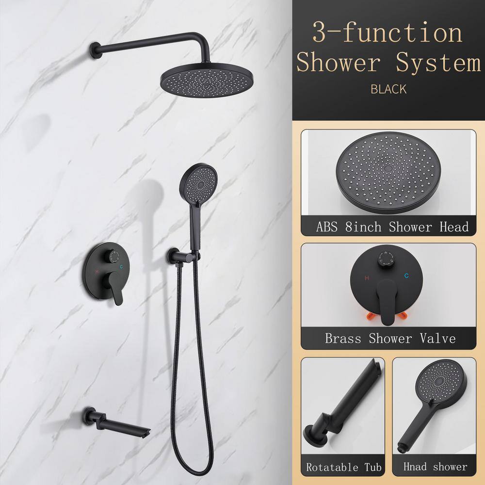 ELLOALLO 2-Handle 2-Spray Tub and Shower Faucet and Handheld Combo with 8 in. Shower Head in Matte Black (Valve Included) ES-B-PR300