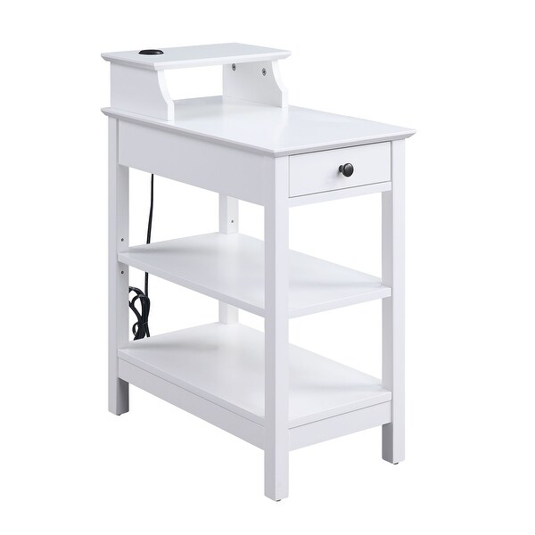 Wooden Frame Side Table with 3 Open Compartments and 1 Drawer， White - 28 H x 22 W x 13 L