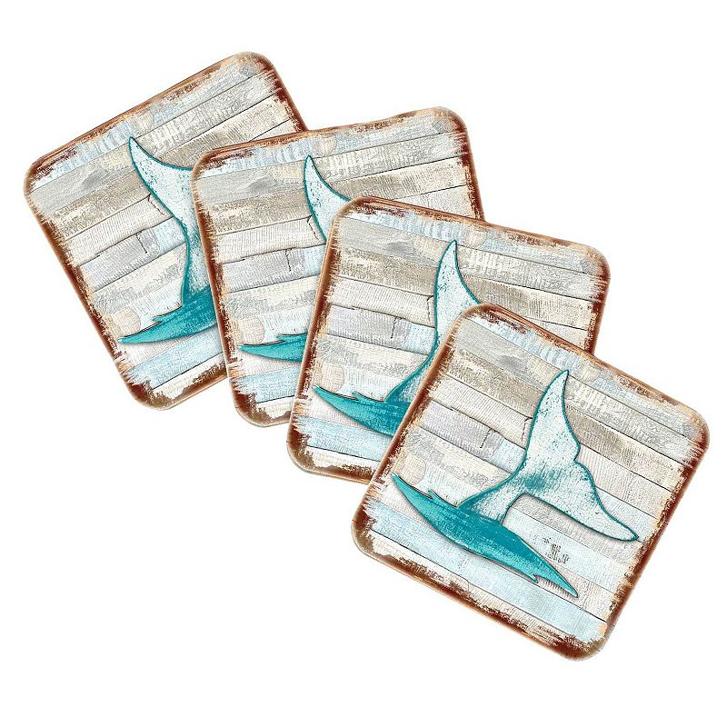 Whales Tale Coastal Wooden Cork Coasters Gift Set of 4 by Nature Wonders