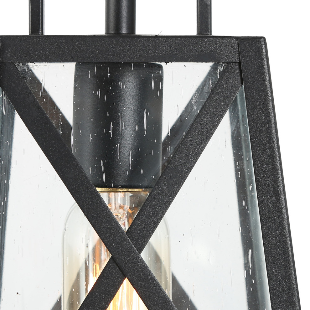 LNC Farmhouse 1 Light Black Cage Outdoor Hanging Lighting With Glass   Industrial   Outdoor Hanging Lights   by LNC  Houzz