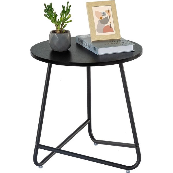 Small Round End Table，Indoor and Outdoor (Black)