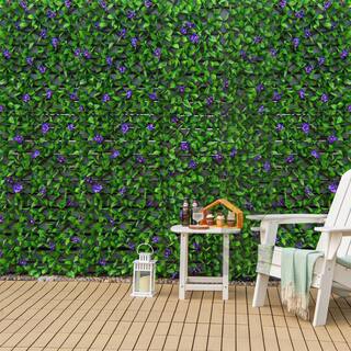 WELLFOR 79 in. W x 39 in. D Willow and Polyester Faux Ivy Privacy Garden Fence with Purple Flower (4-Piece) NP-HPY-10481PU-4