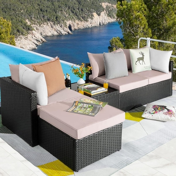 Bossin 5 Pieces Outdoor Patio Furniture Sets Patio Sofa，Outdoor Indoor Wicker Conversation Set with Table