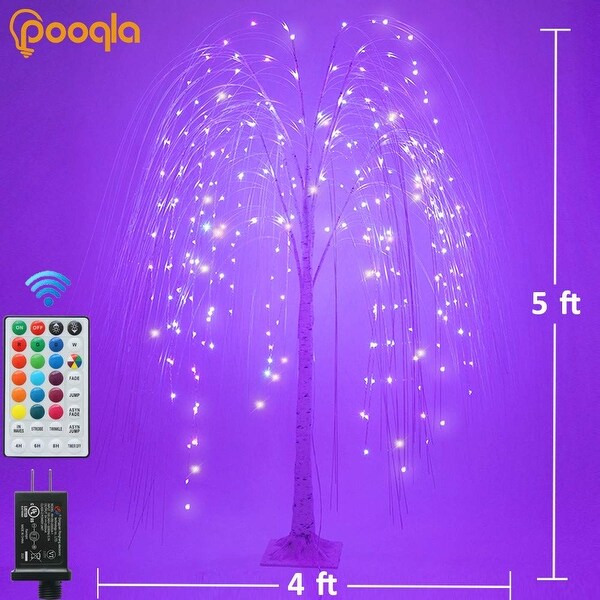 5FT Lighted Willow Tree，RGB LED Tree with Remote，Willow Tree with String Lights for Party Home Wedding Decor