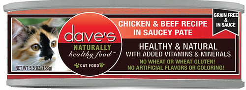 Dave Naturally Healthy Chicken and Beef Pate Recipe Grain Free Wet Cat