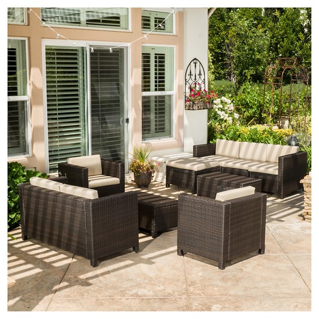 Puerta 9 Piece Wicker Seating Set brown beige Christopher Knight Home