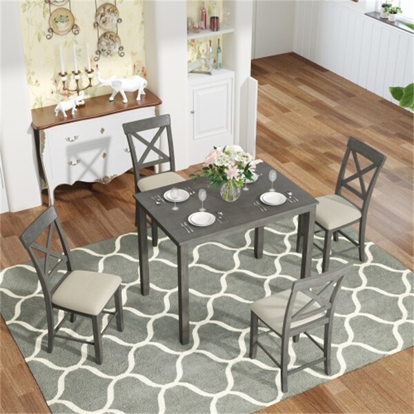 Wood 5-Piece Counter Height Dining Table Set with 4 Upholstered Chairs