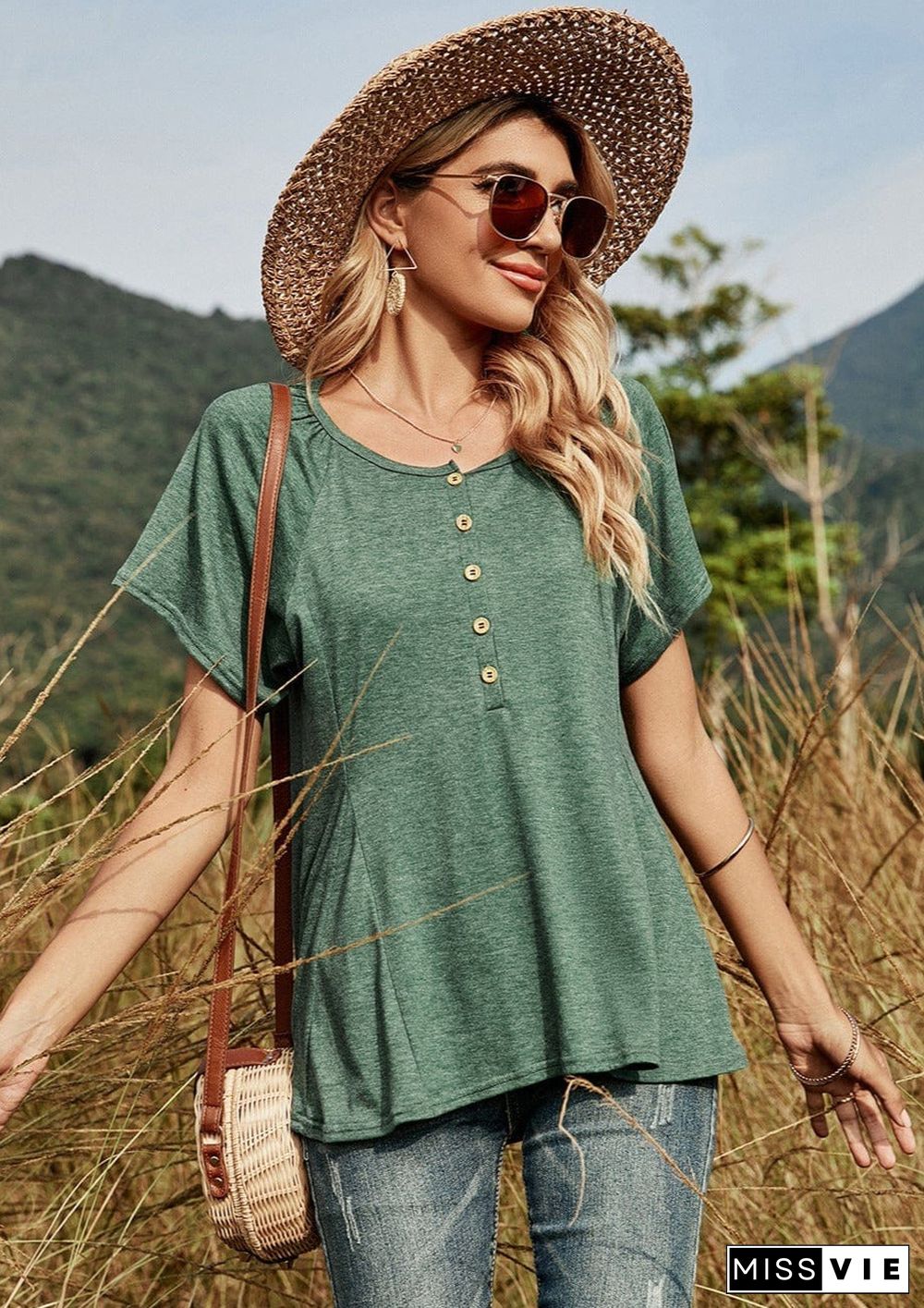 Half Button Front Flowy Tee