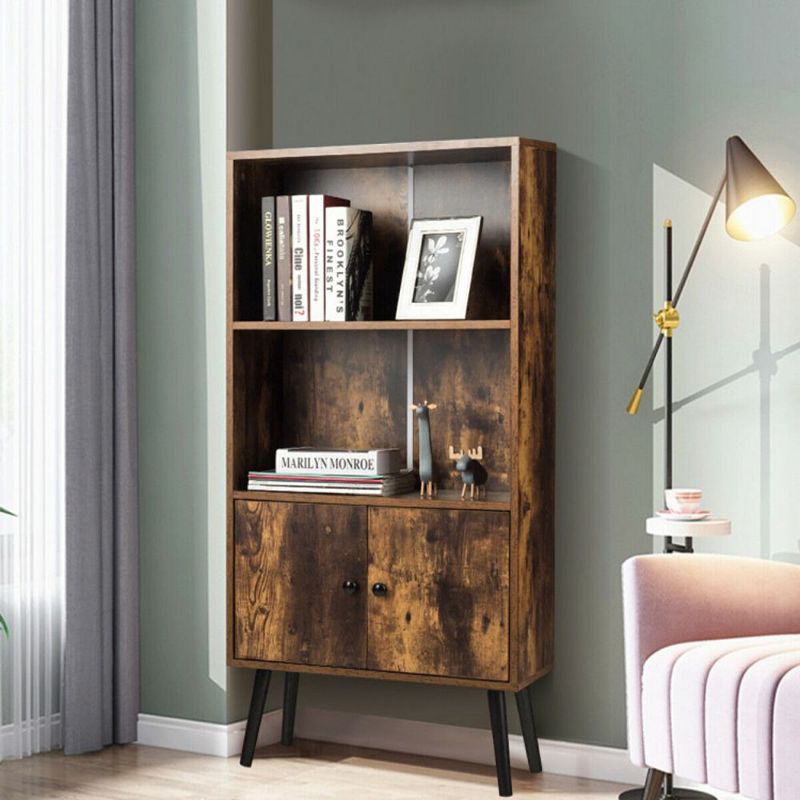 Hivago 2-Tier Retro Bookcase Bookshelf with 3 Compartment-Coffee