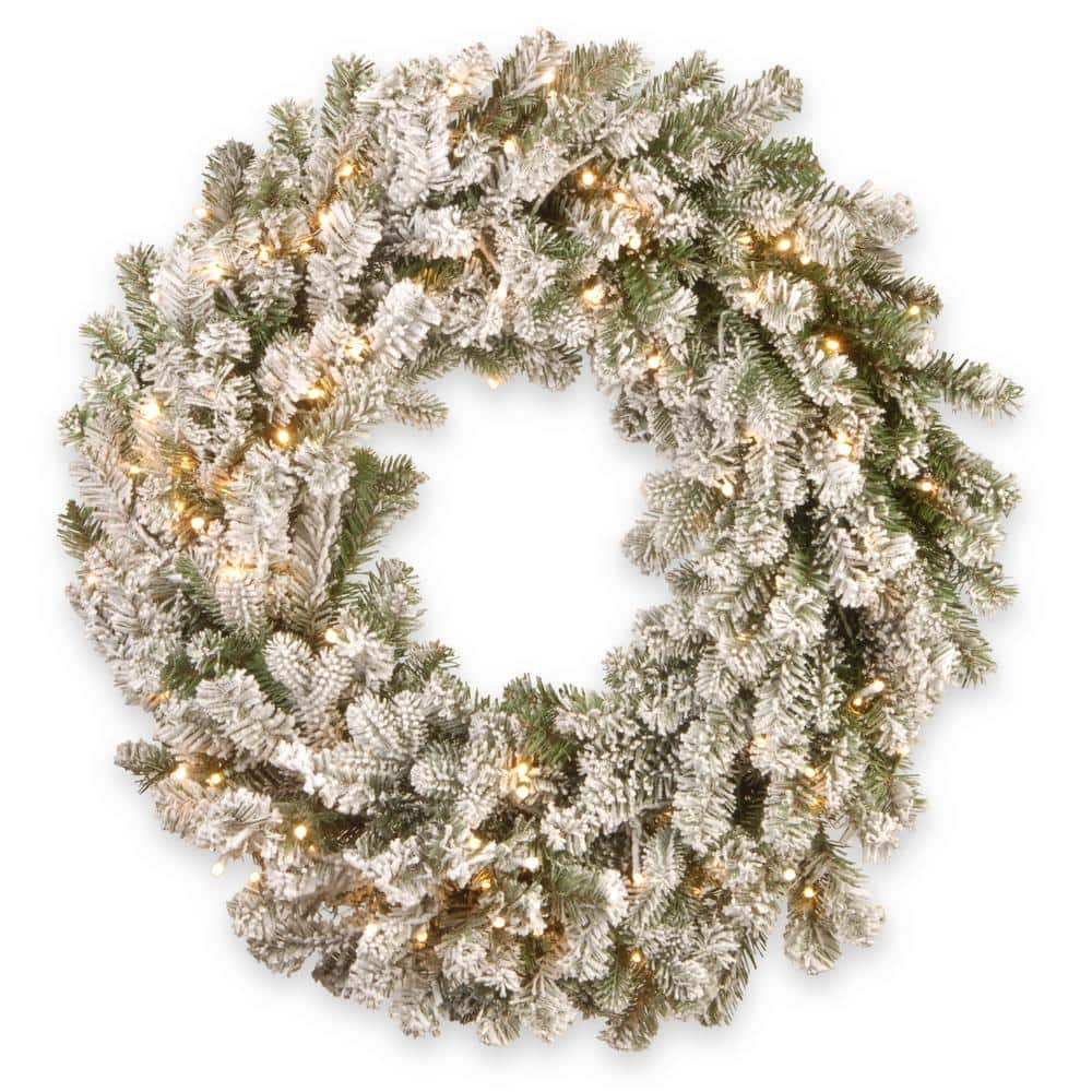  24 in. Snowy Sheffield Spruce LED Artificial Christmas Wreath with Twinkly Lights PESL3-300T-24WS