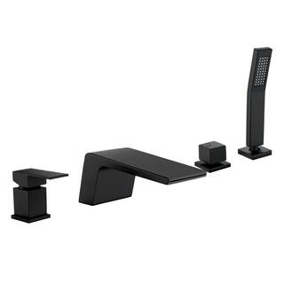 UKISHIRO Miko Double-Handle Deck Mount Roman Tub Faucet with Hand Shower in Matte Black SMD00JI22052710