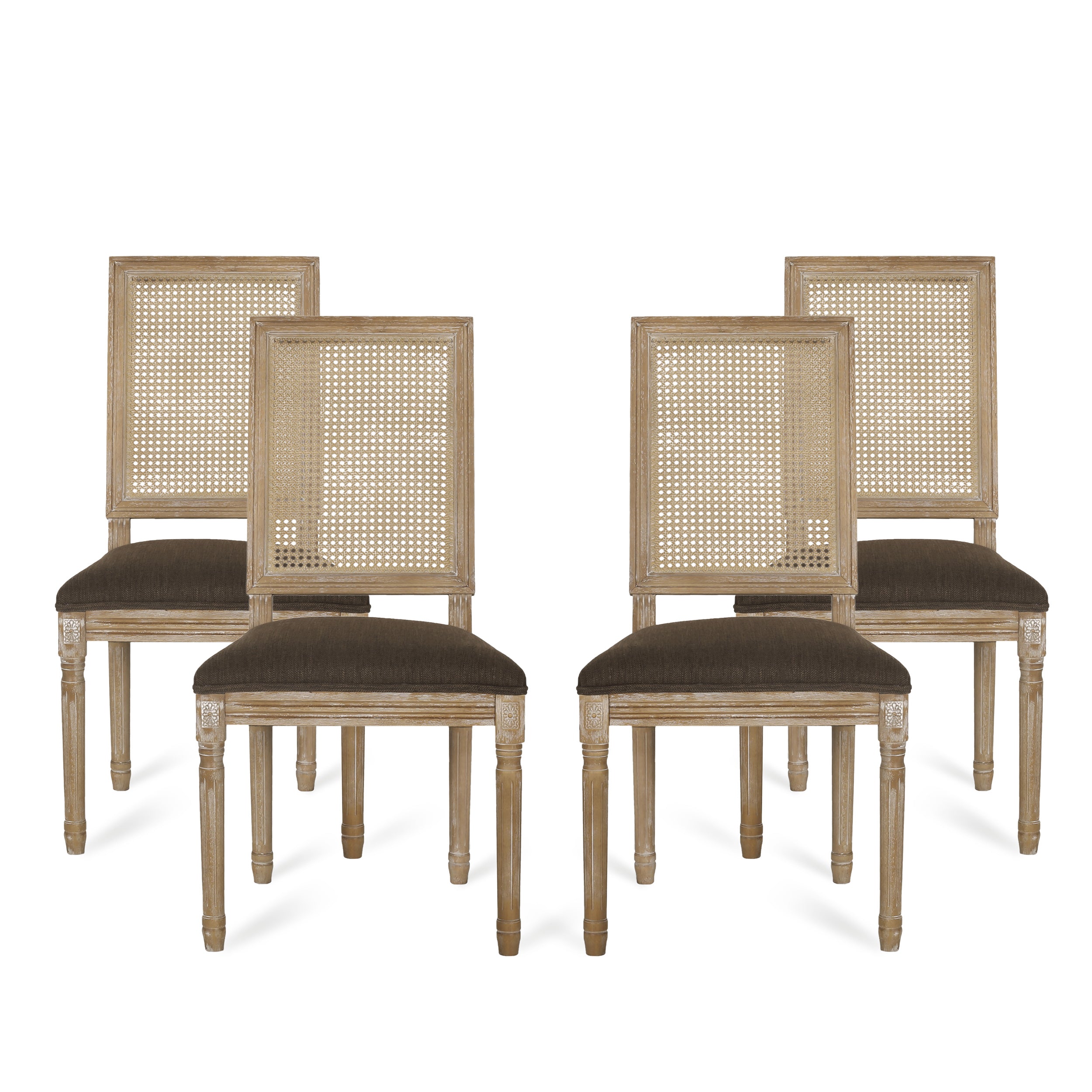 Brownell French Country Wood and Cane Upholstered Dining Chair, Set of 4