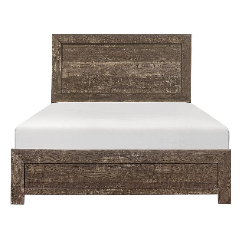 Rustic Panel Design Wooden Queen Size Bed with Block Legs Support， Brown