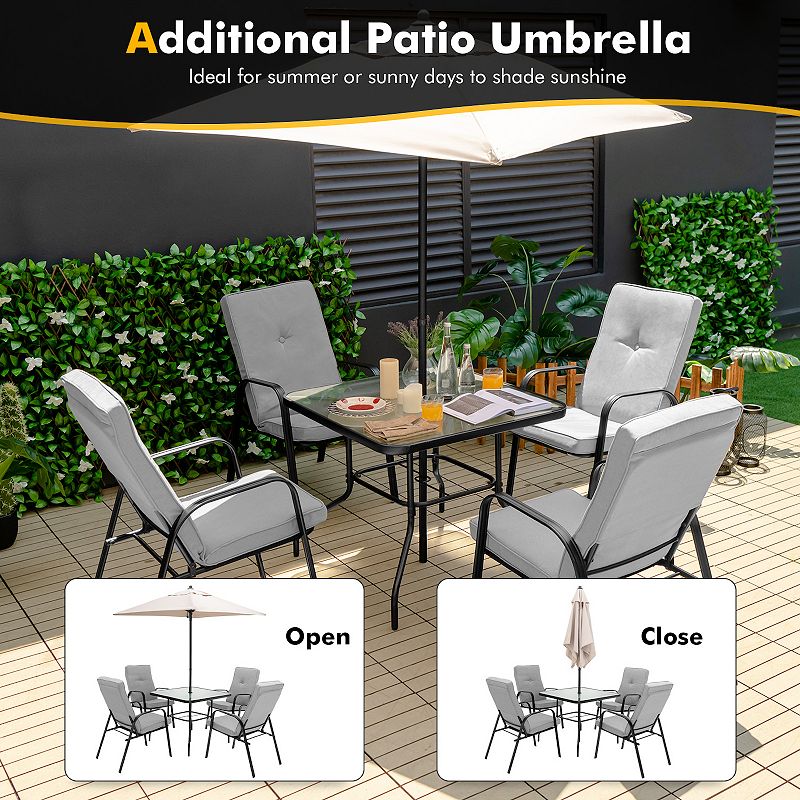 4 Patio Dining Stackable Chairs Set with High-Back Cushions