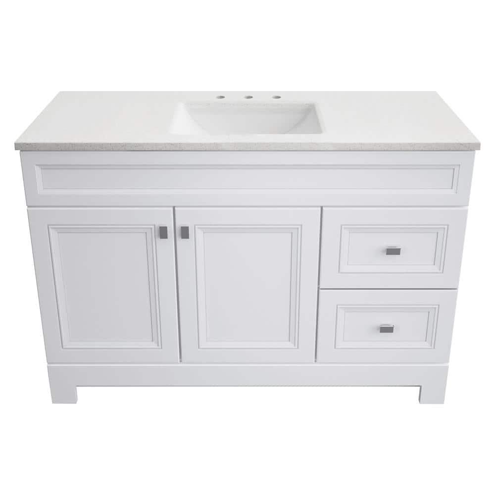 Home Decorators Collection Sedgewood 485 in W x 188 in D x 344 in H Freestanding Bath Vanity in White with Arctic Solid Surface Top