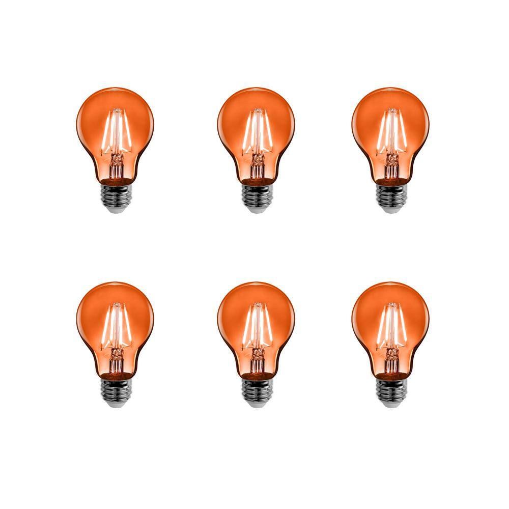 Feit Electric 25-Watt Equivalent A19 Medium E26 Base Dimmable Filament Orange Colored LED Clear Glass Light Bulb (6-Pack) A19TOLED6