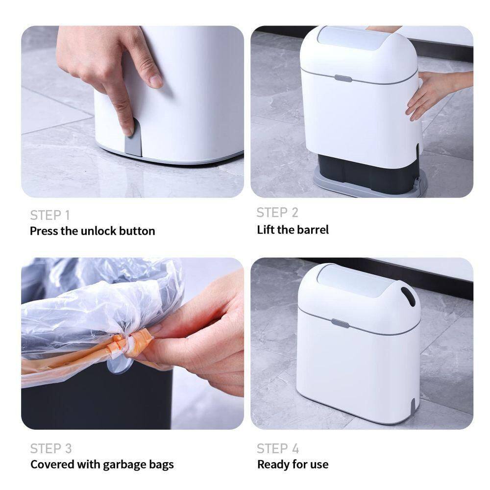 Dracelo Motion Sensor 2.5 Gal. Waterproof Waste Basket with Butterfly lid in. White with Grey Button B09L48632Y